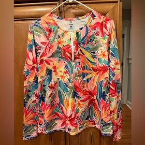 Hurley Women's Floral Long Sleeve SPF 50+ sun protection rash guard shirt size L